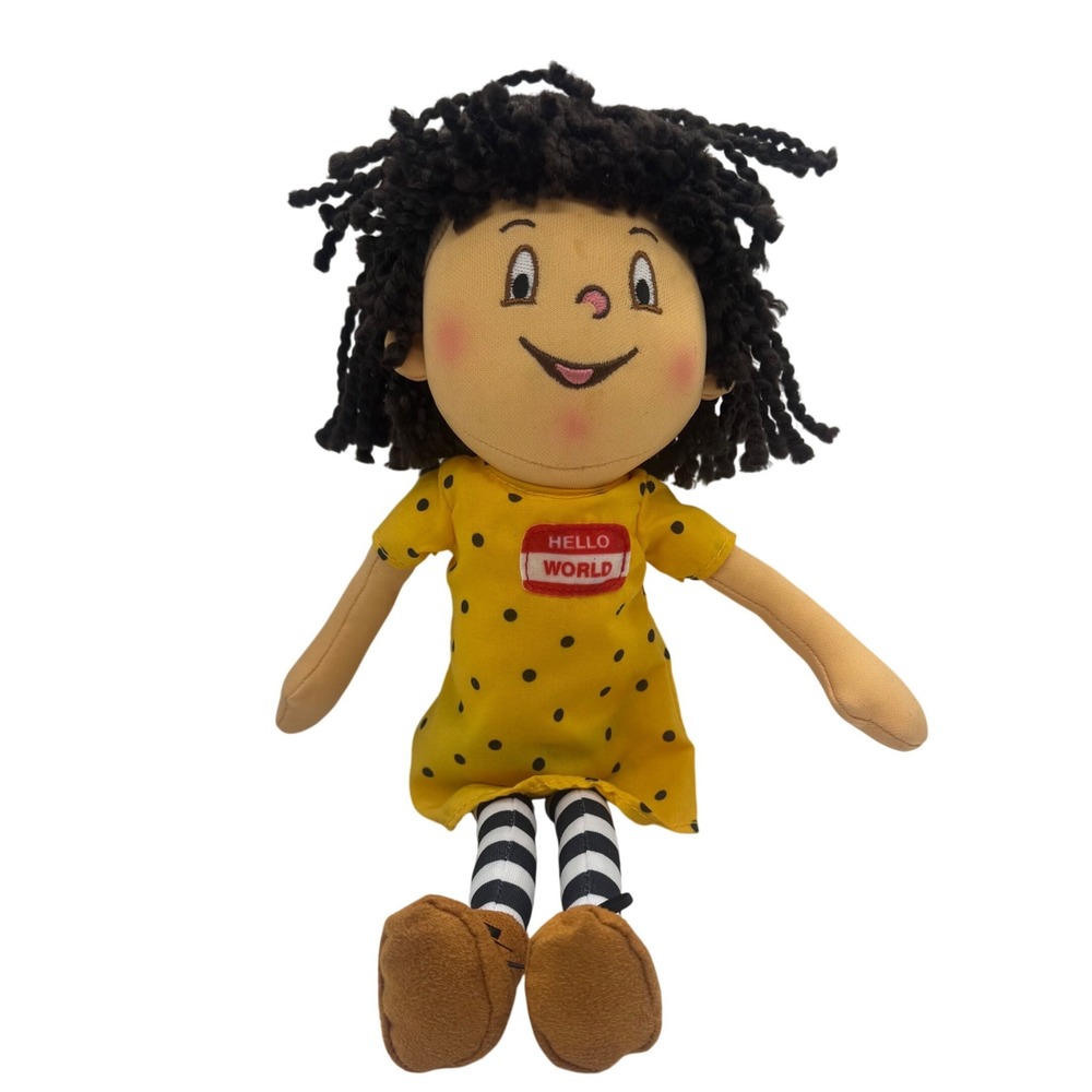 MerryMakers Hello World Kelly Corrigan Plush Doll Yellow Polka Dot Dress 14"